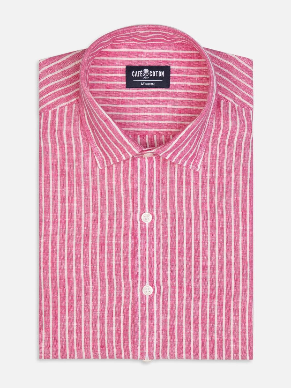 Camicia Karl a righe di lino fucsia