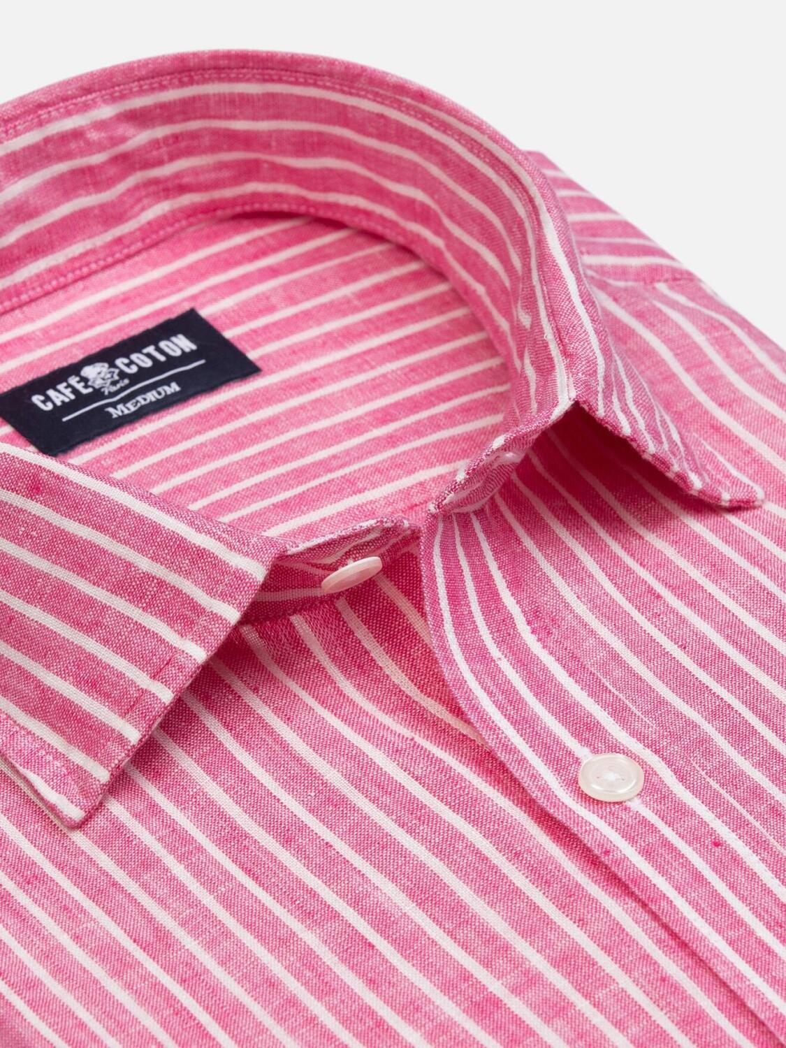 Camicia Karl a righe di lino fucsia