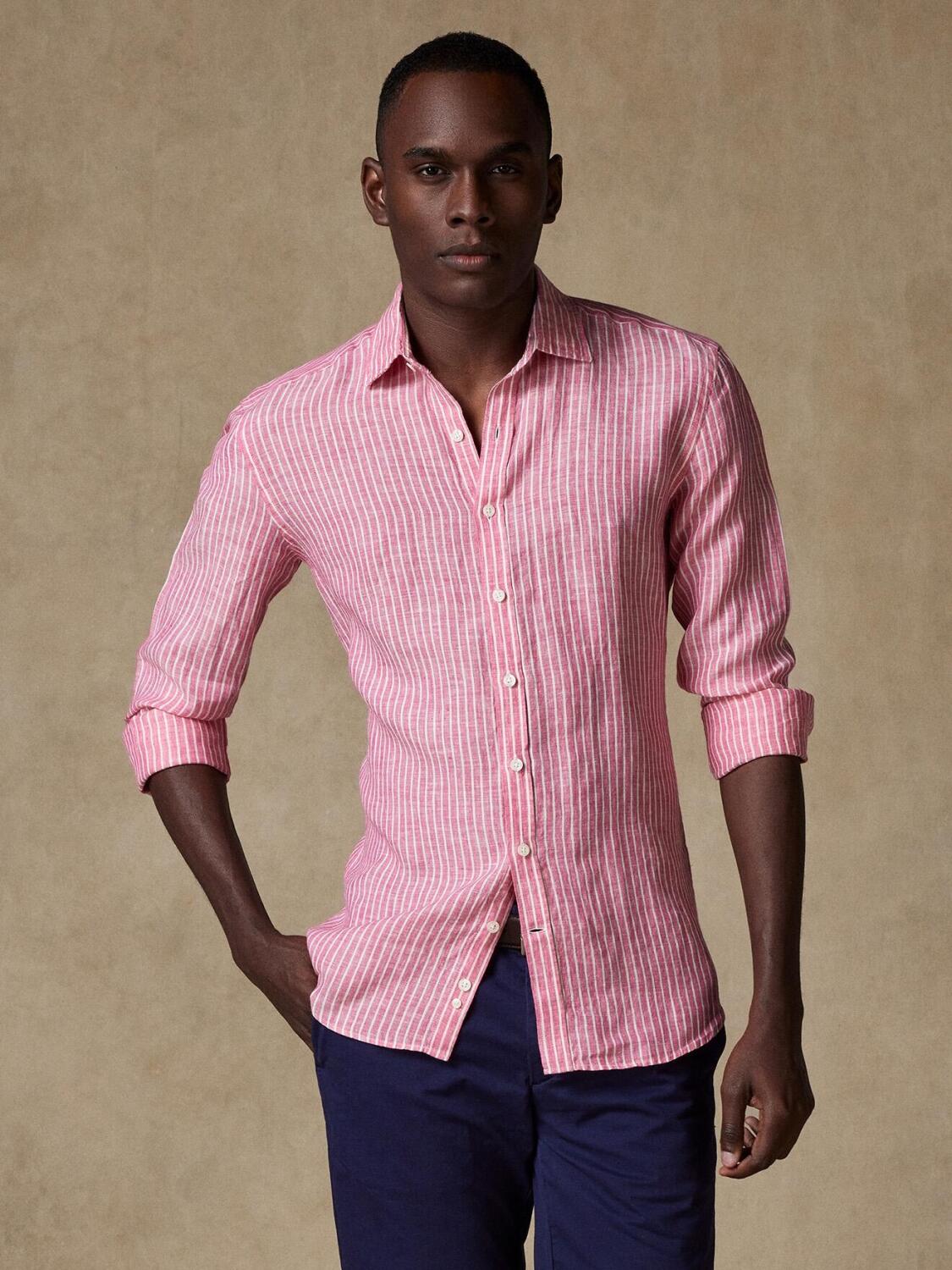 Camicia Karl a righe di lino fucsia