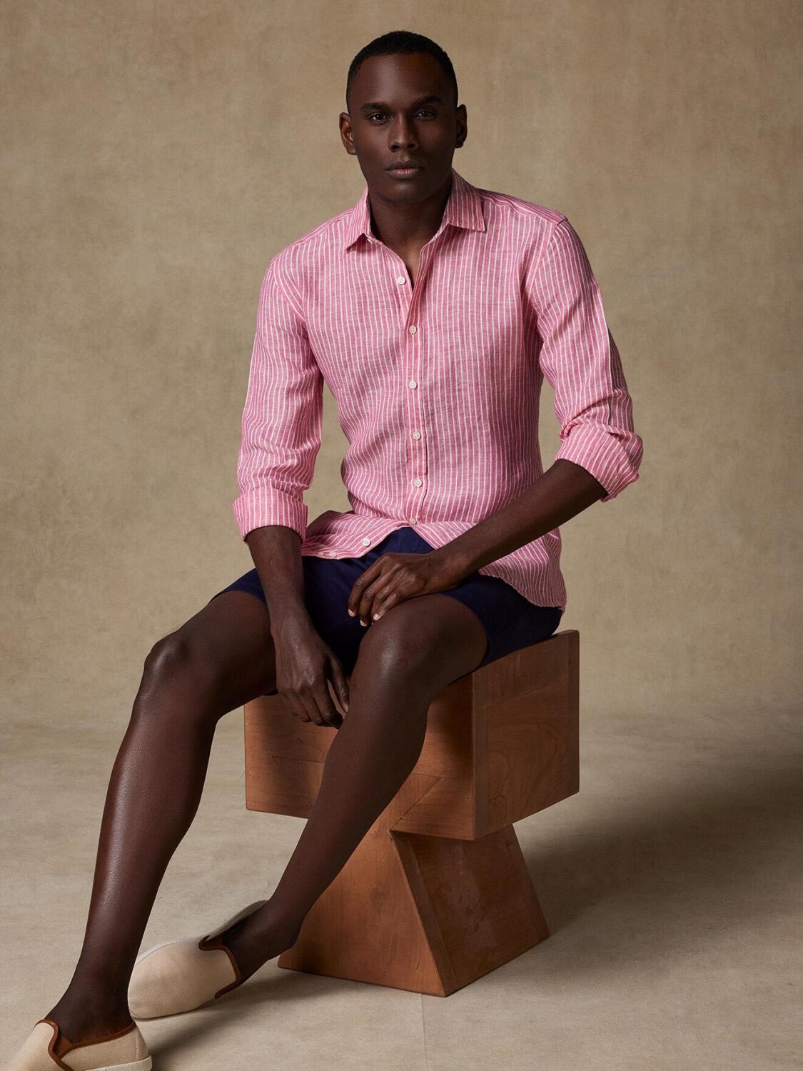 Camicia Karl a righe di lino fucsia