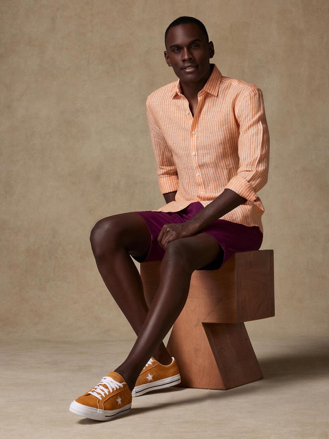 Karl shirt in orange linen stripes