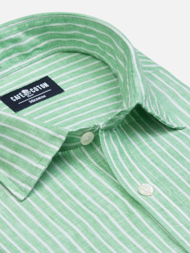 Karl shirt in green linen stripes