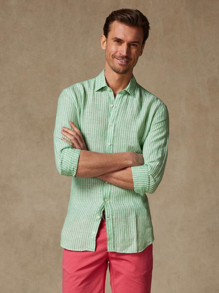 Karl shirt in green linen stripes