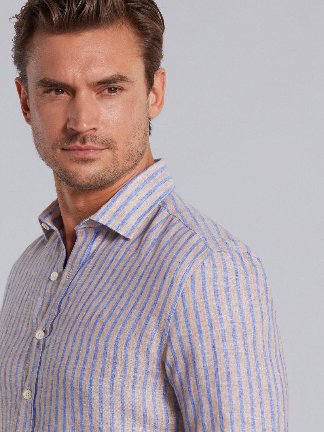 Blue stripes beige linen shirt