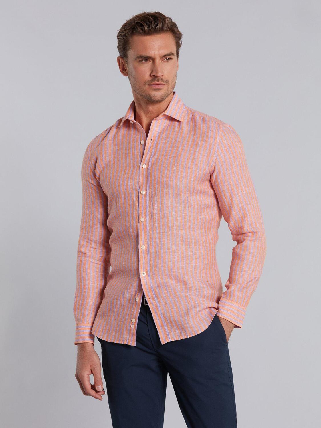 Chemise Lennon en lin orange à rayures