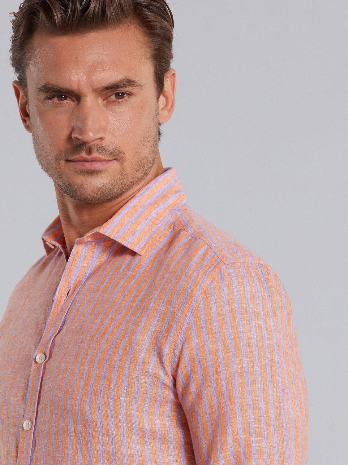 Chemise Lennon en lin orange à rayures