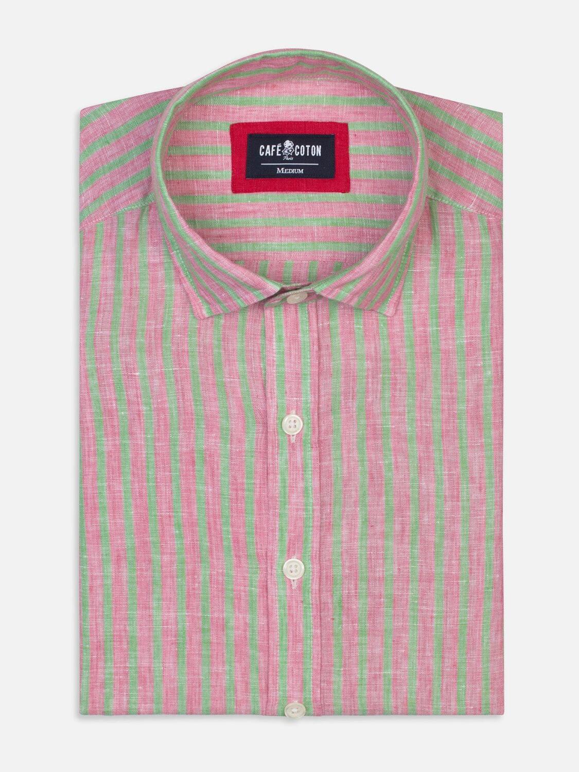 Chemise Lennon en lin fucshia &agrave; rayures