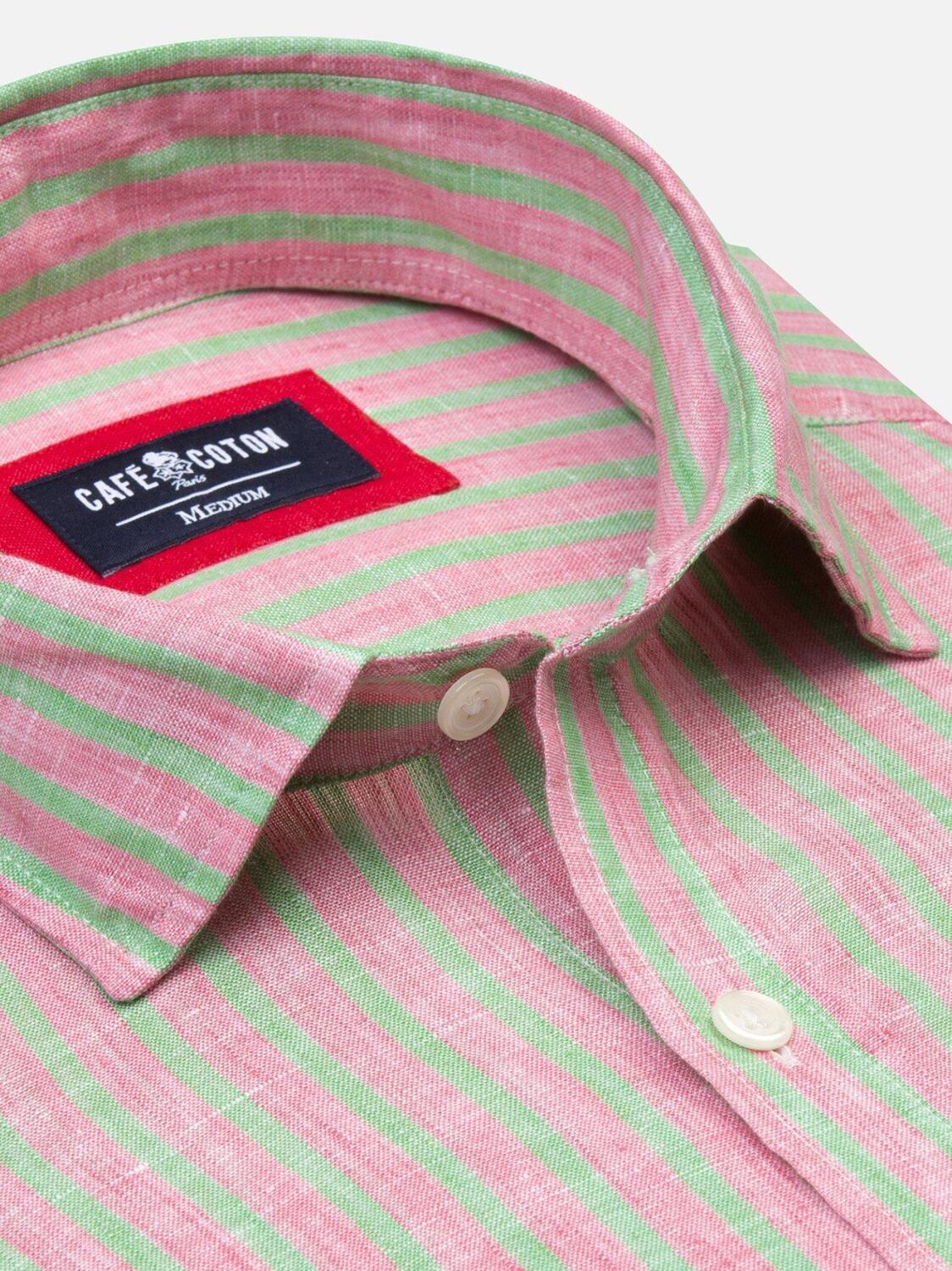 Chemise Lennon en lin fucshia &agrave; rayures