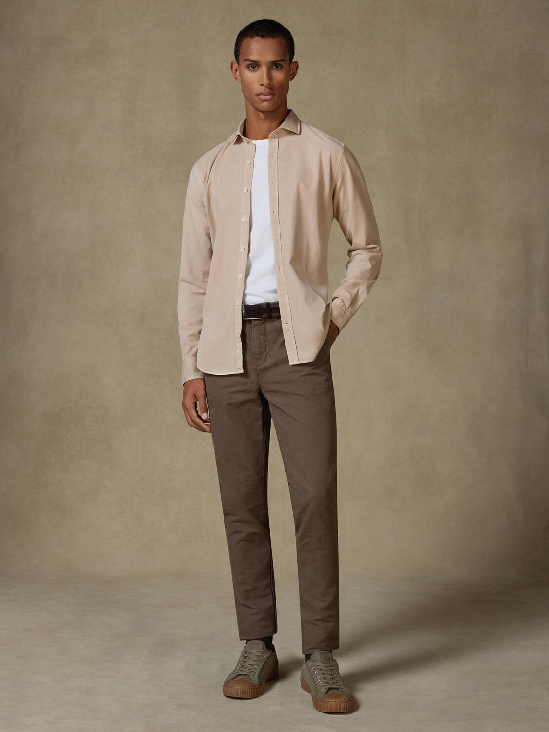 Lio shirt in washed gabardine sand
