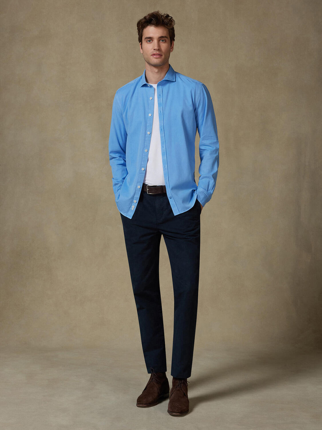 Lio shirt in washed gabardine sky blue