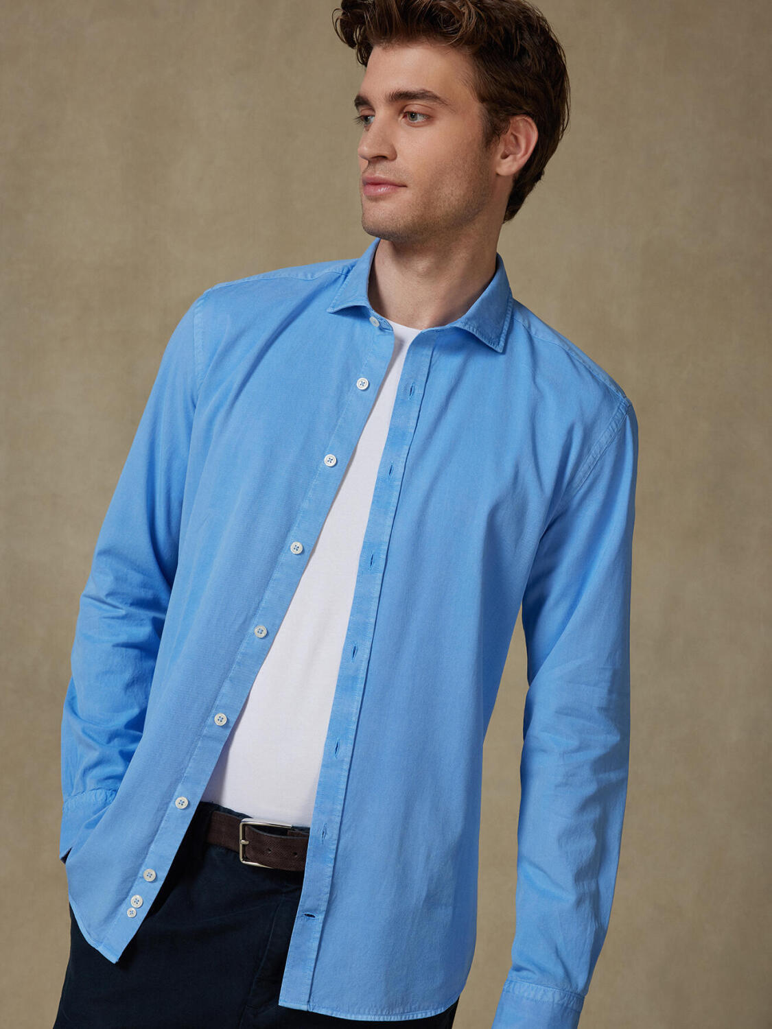 Lio shirt in washed gabardine sky blue