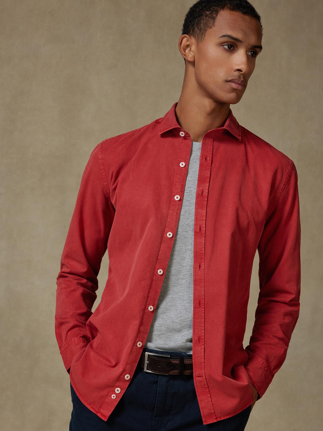 Camicia Lio in gabardina lavata mattone
