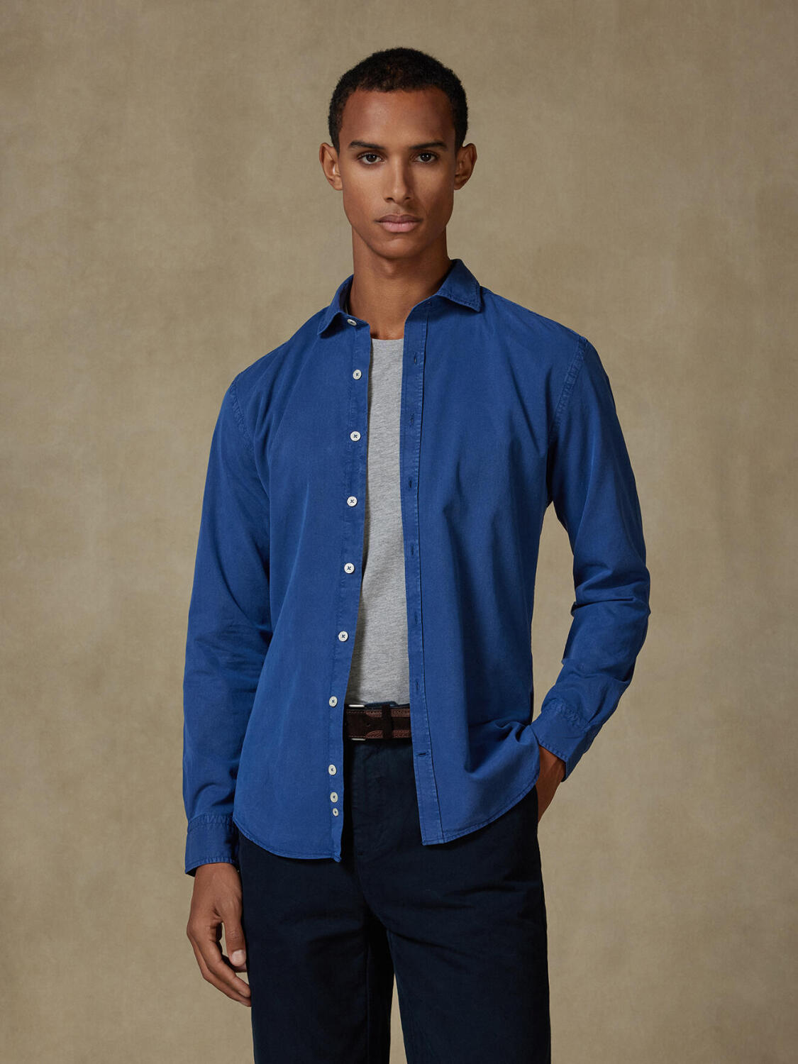 Lio shirt in washed gabardine blue