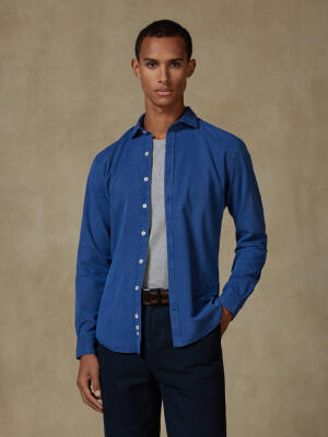 Lio shirt in washed gabardine blue