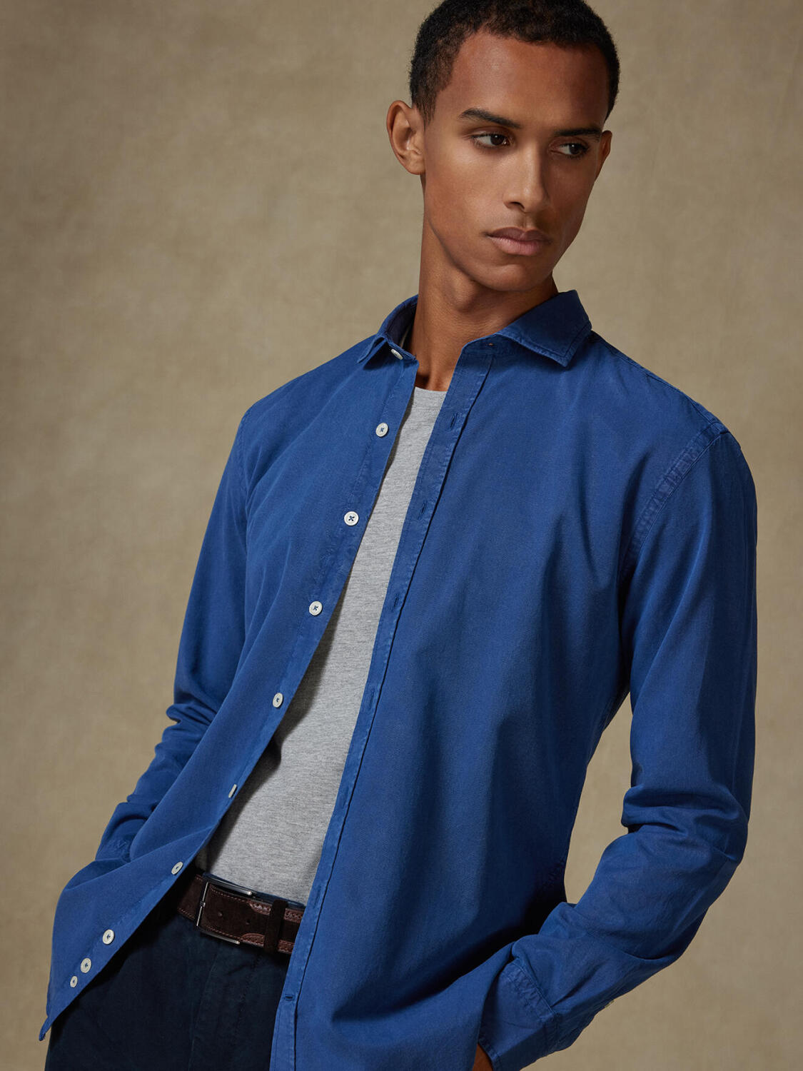 Lio shirt in washed gabardine blue