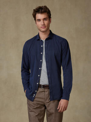 Lio shirt in washed gabardine navy