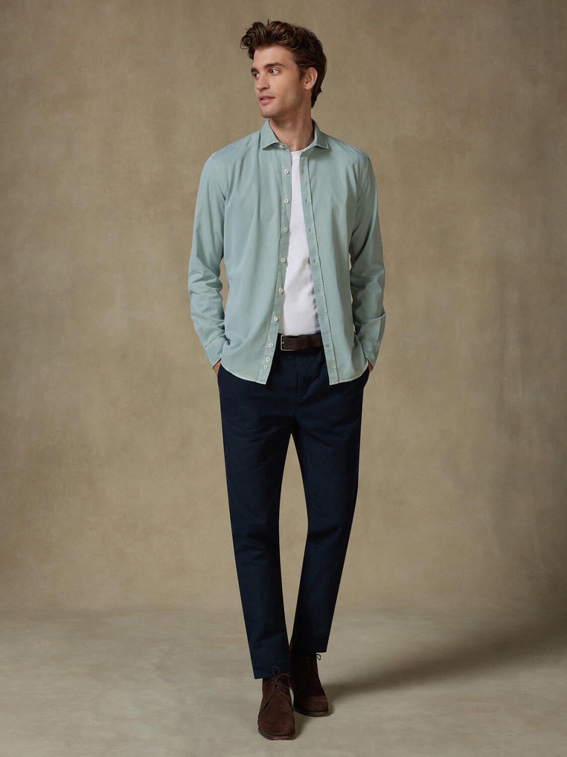 Camicia Lio in gabardina lavata mandorla