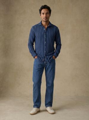 Chemise Lorin marine &agrave; rayures indigo
