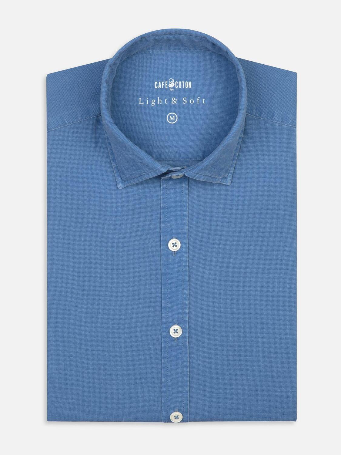 Chemise en piqu&eacute; d&eacute;lav&eacute; bleu