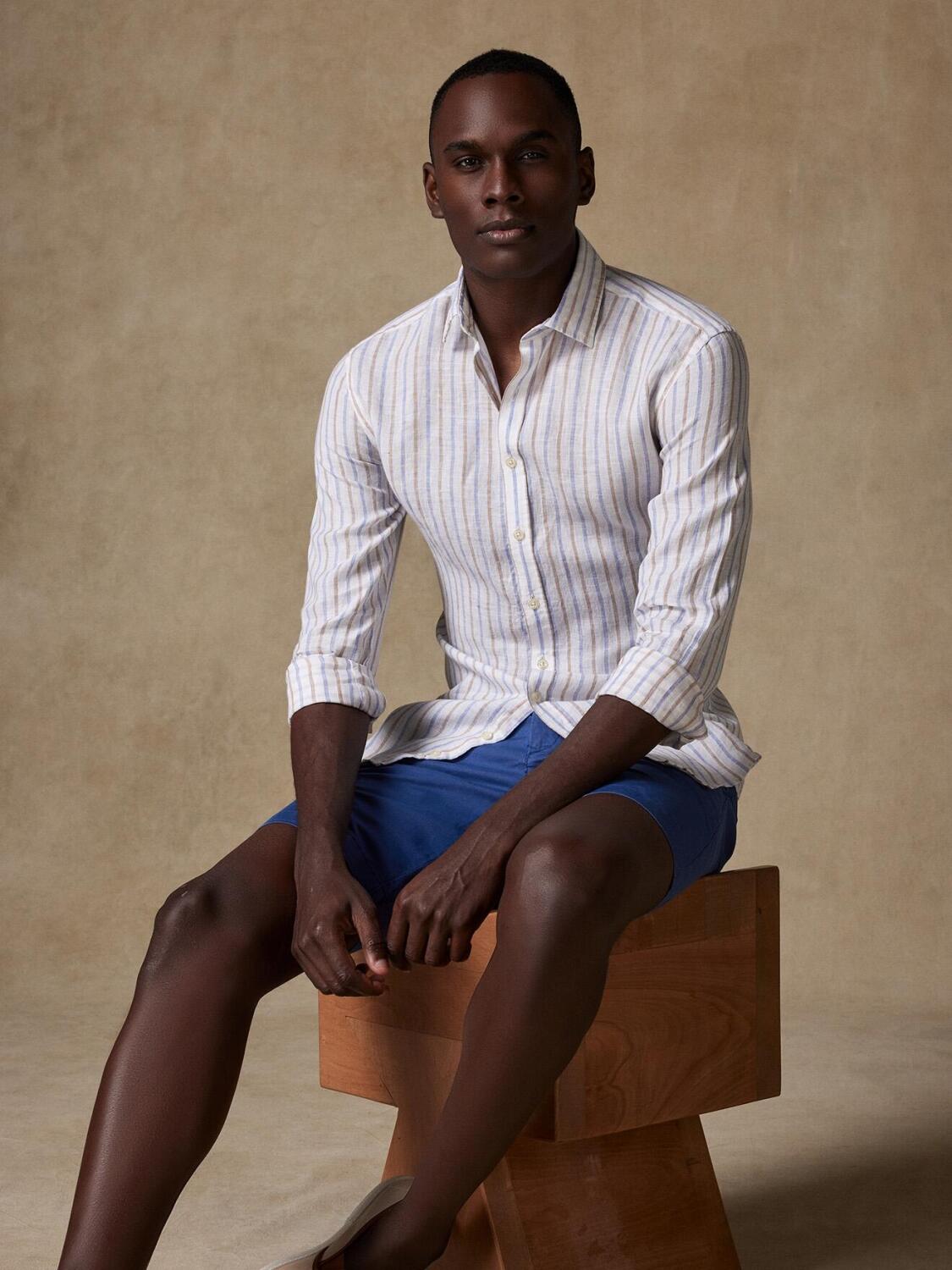 Ray overhemd sandy strepen linnen