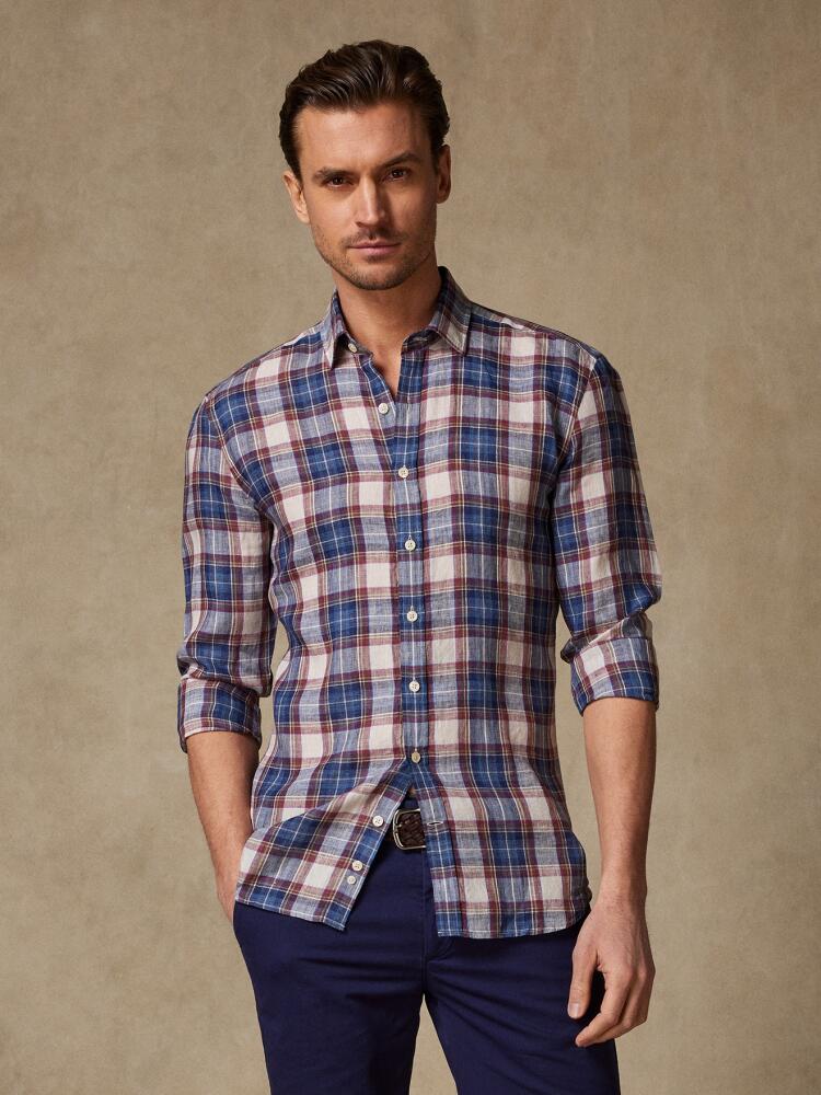 Camicia Ryan in lino con tartan blu