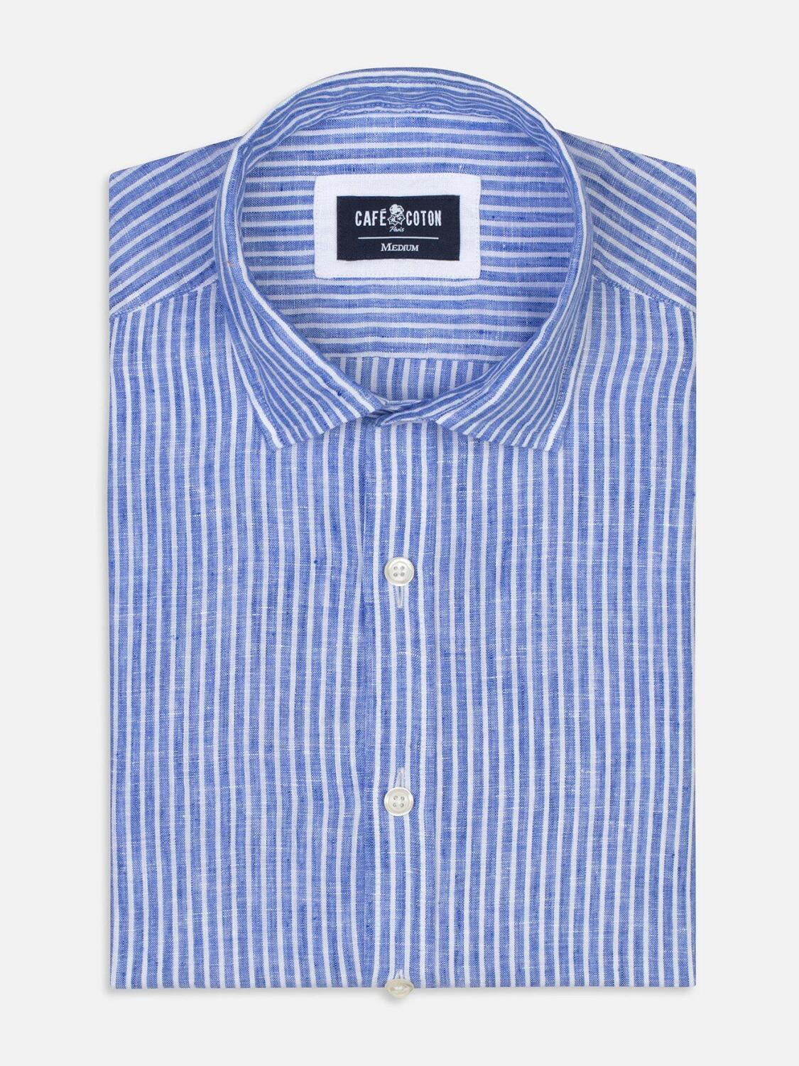 Chemise cintrée Clint en lin à rayures bleues
