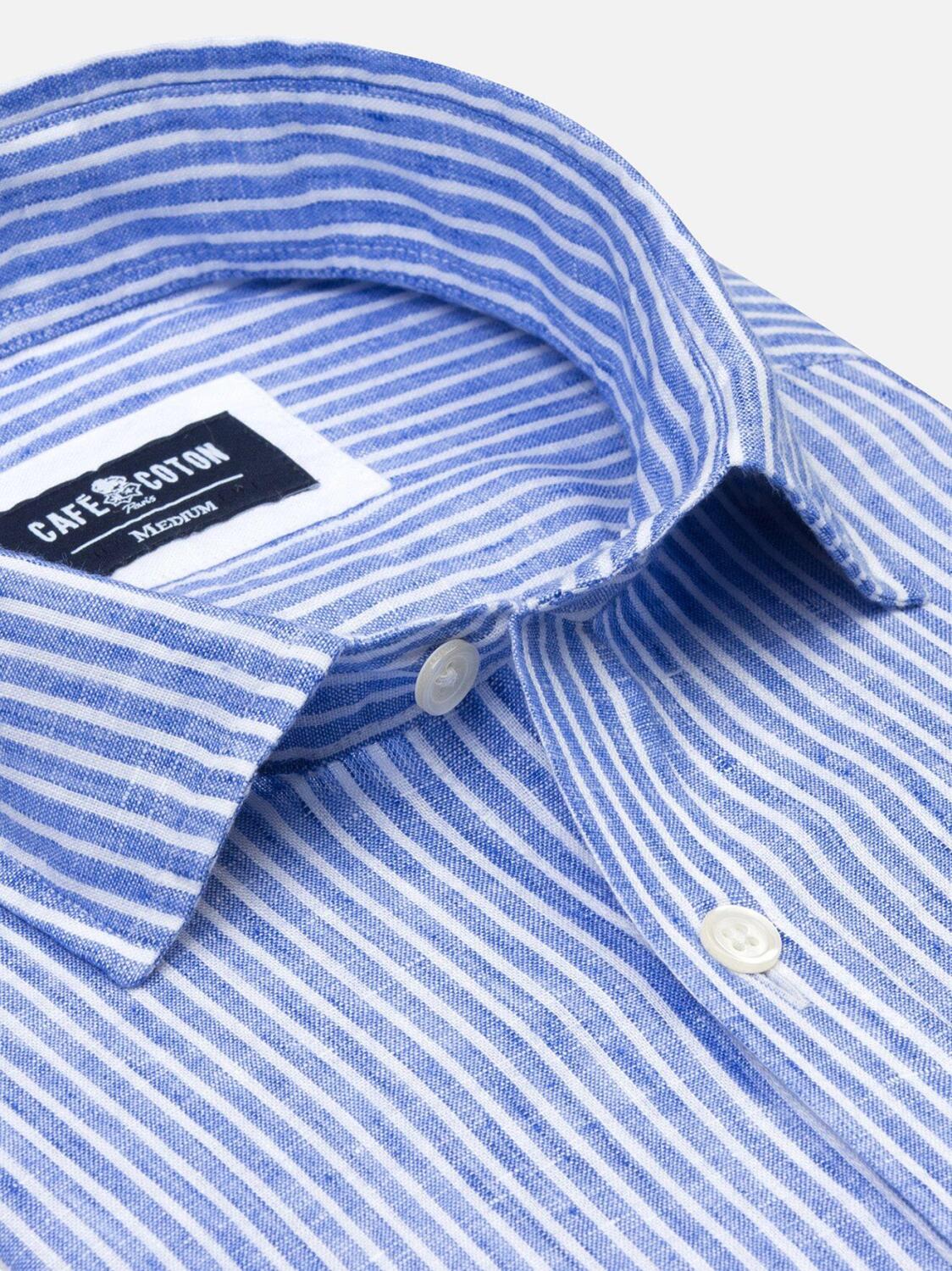 Chemise cintrée Clint en lin à rayures bleues