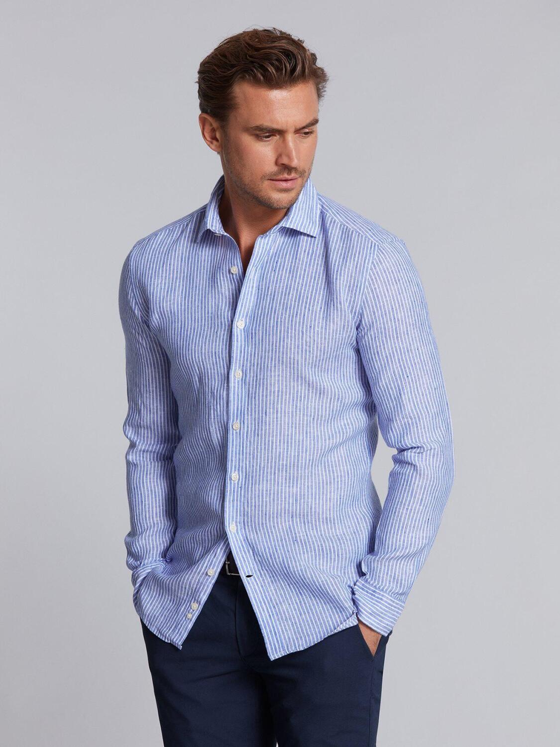 Chemise cintrée Clint en lin à rayures bleues