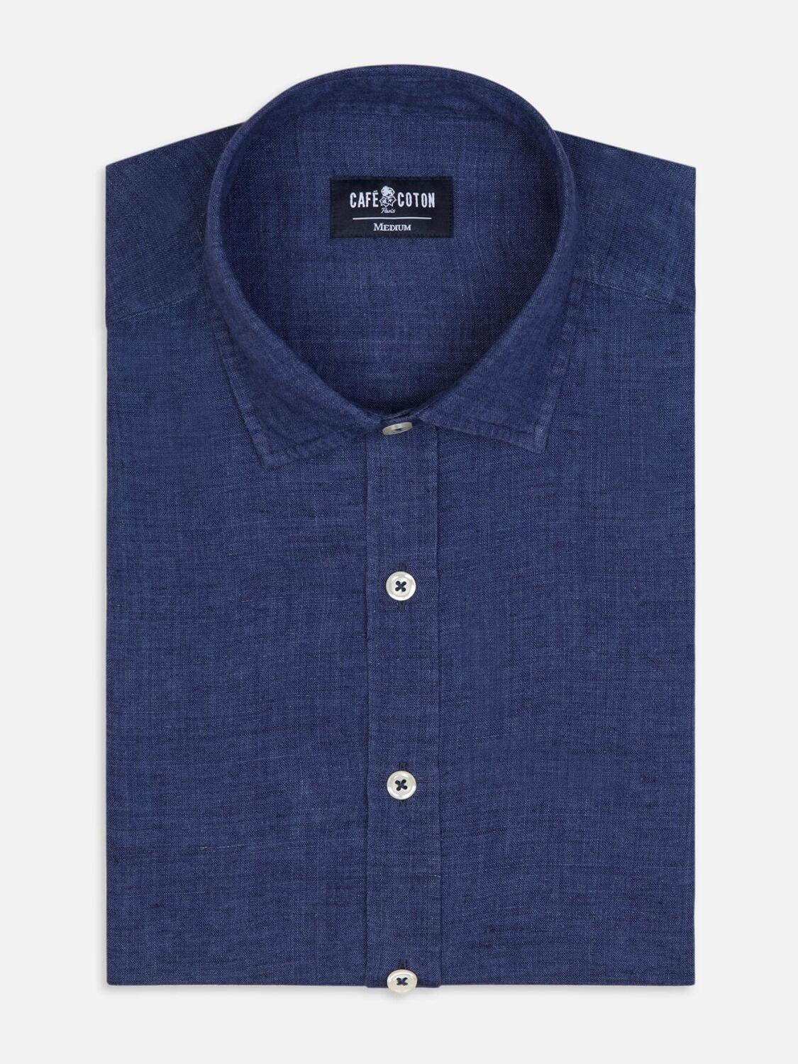 Camicia aderente Cody in lino blu scuro