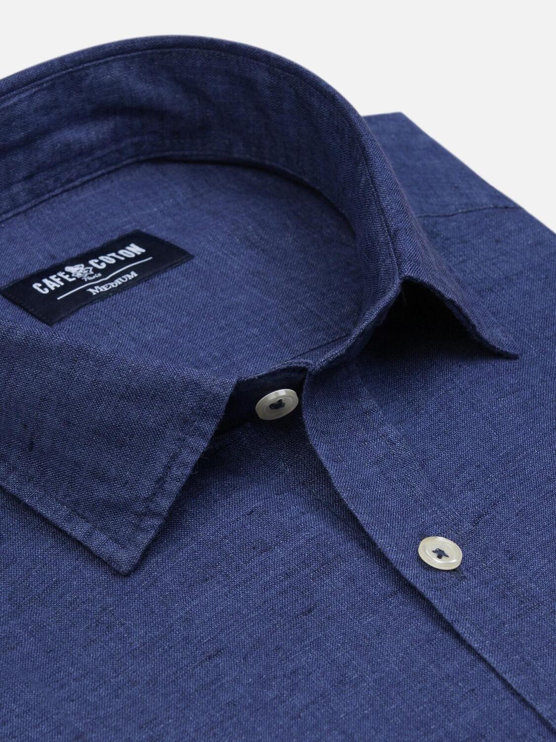 Camicia aderente Cody in lino blu scuro