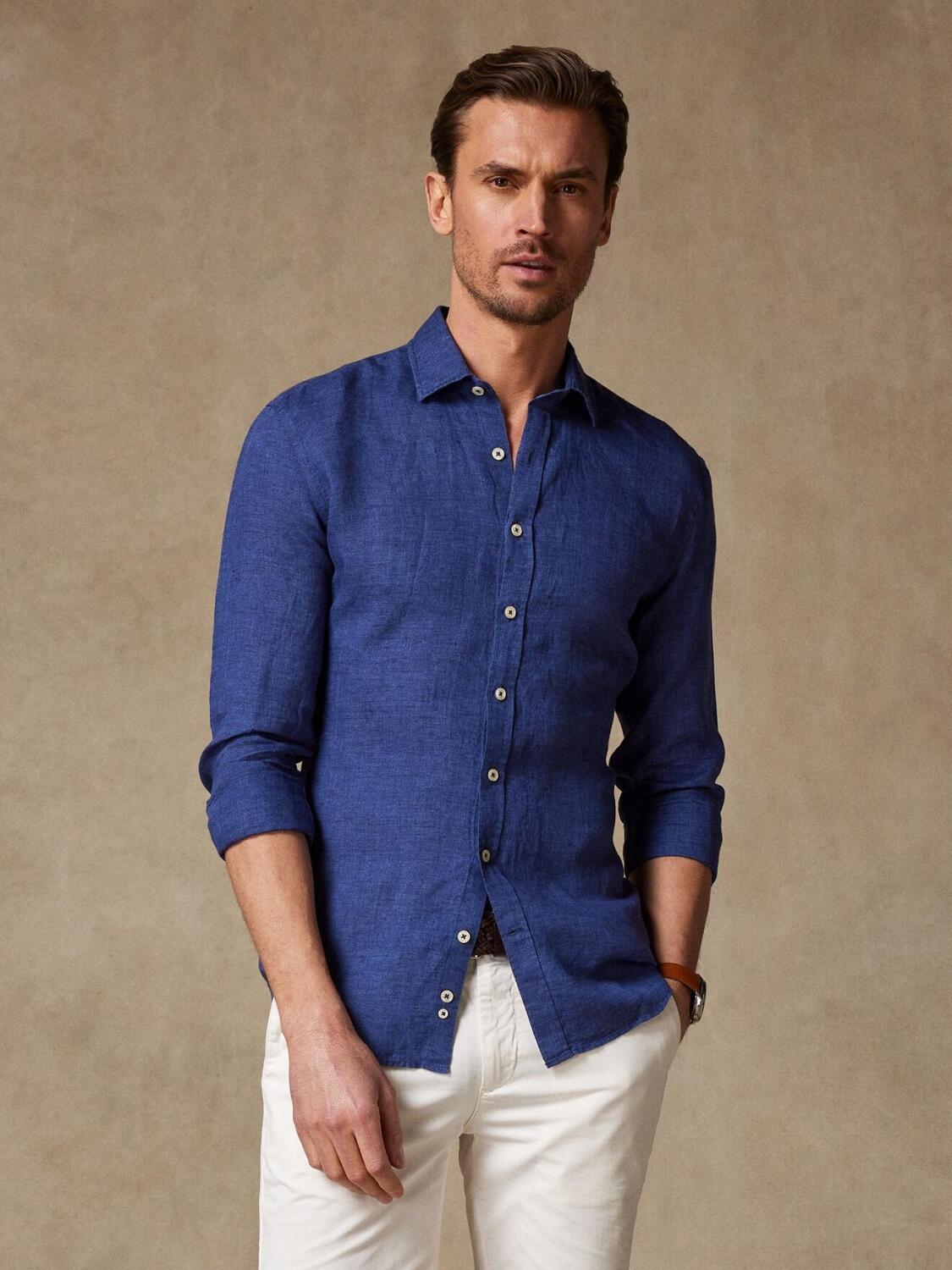 Camicia aderente Cody in lino blu scuro