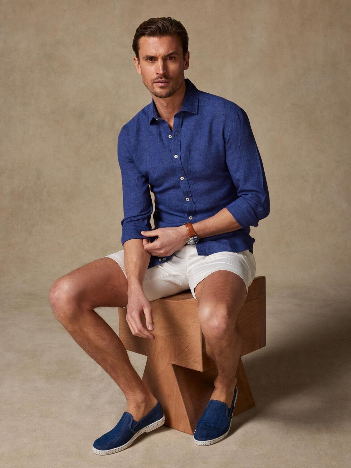 Camicia aderente Cody in lino blu scuro