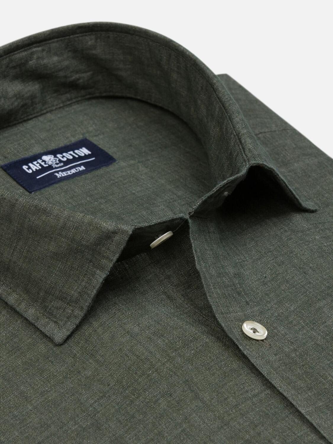 Chemise cintr&eacute;e Cody en lin kaki