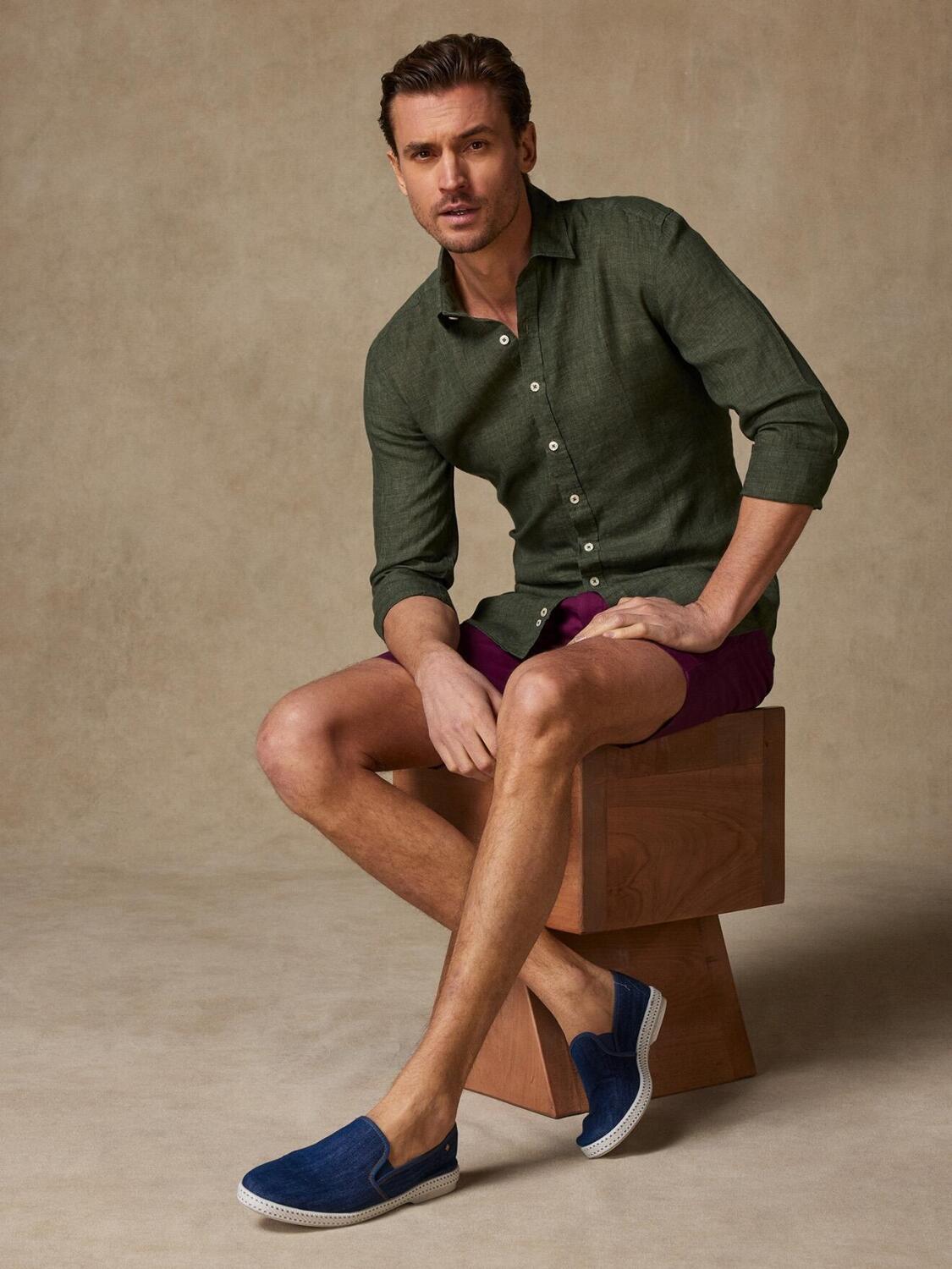 Chemise cintr&eacute;e Cody en lin kaki