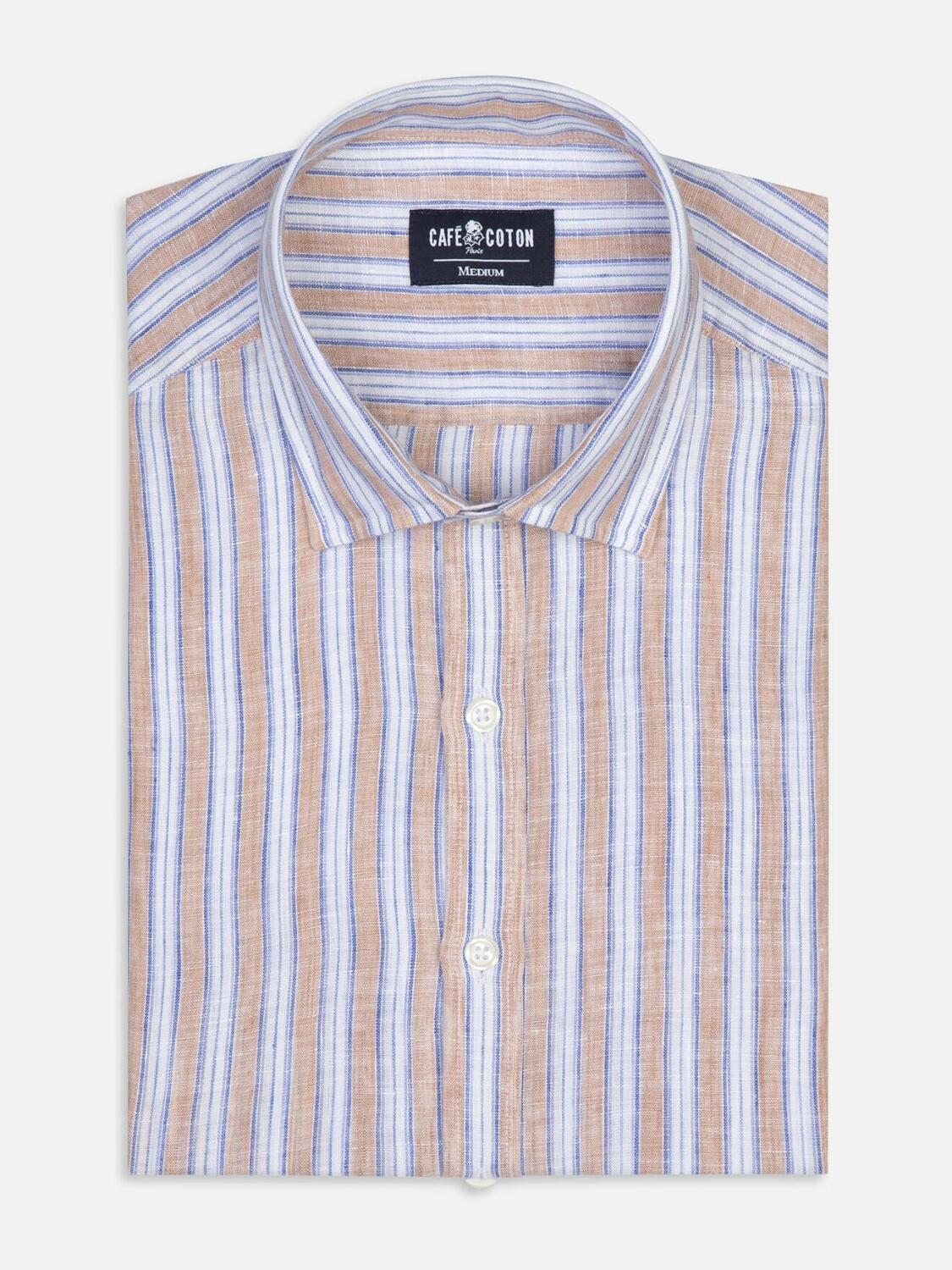 Chemise cintrée Colin en lin à rayures sable
