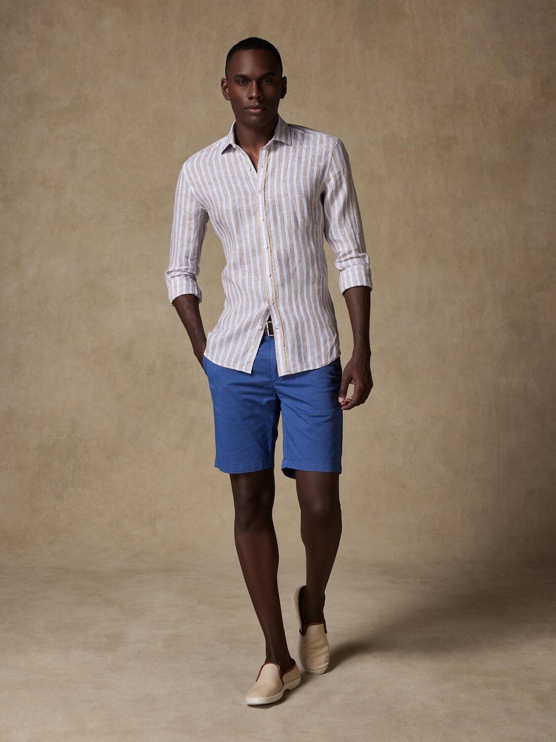Chemise cintrée Colin en lin à rayures sable