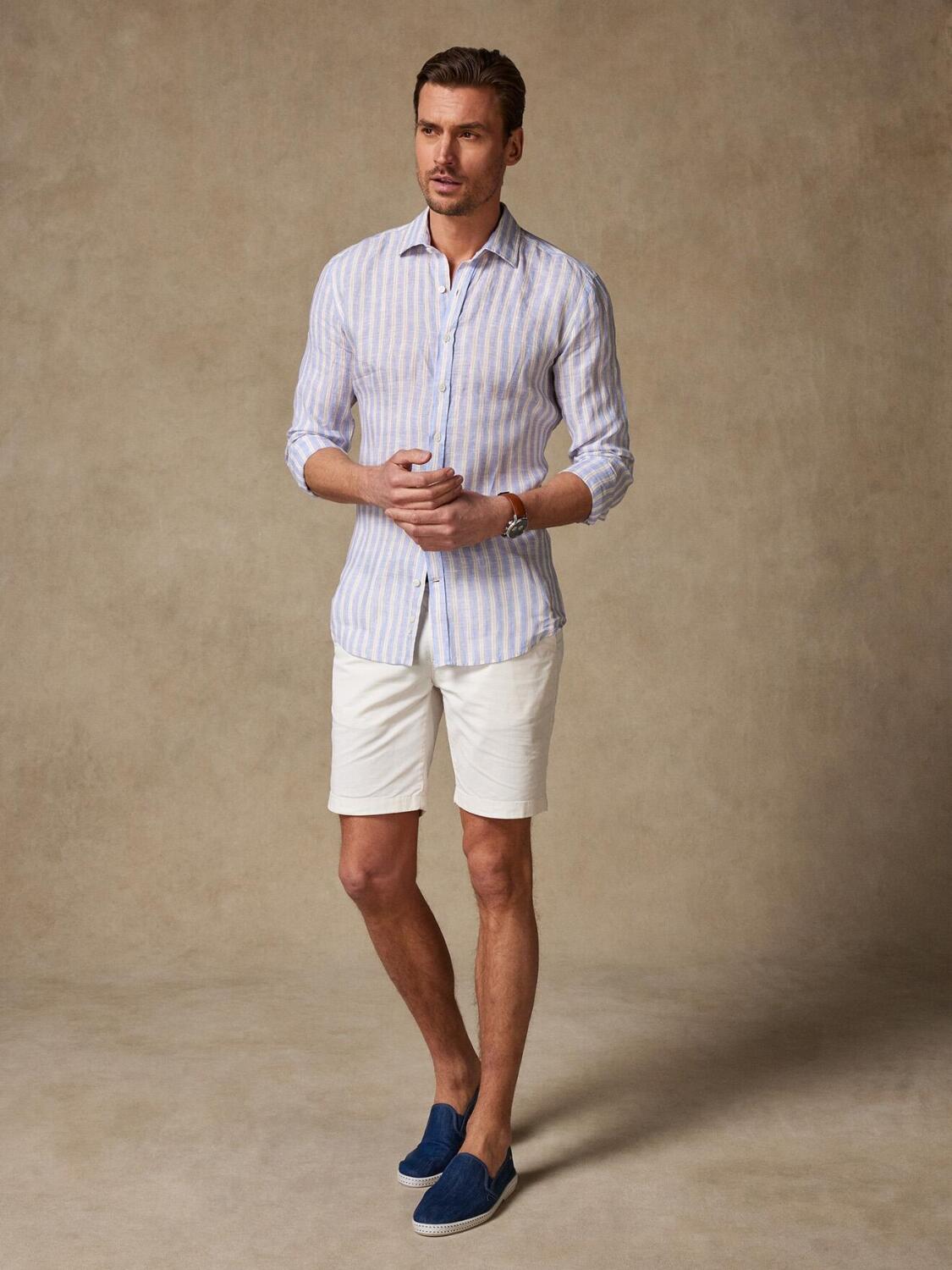 Chemise cintrée Colin en lin à rayures bleues