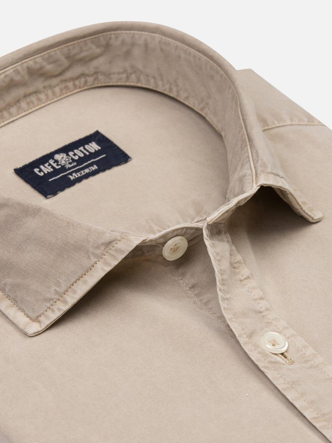 Sand coloured washed gabardine slim fit shirt