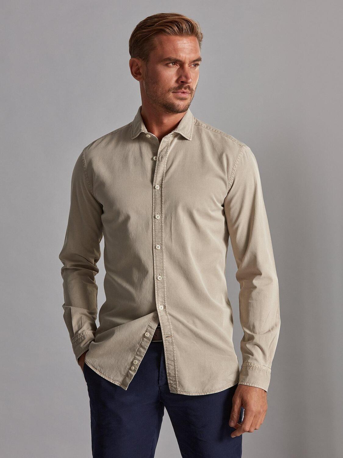 Sand coloured washed gabardine slim fit shirt