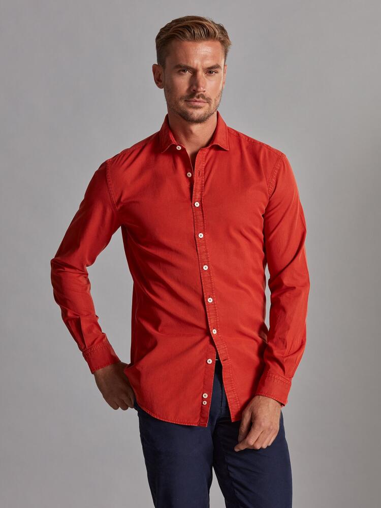 Chemise cintr&eacute;e en gabardine lav&eacute;e rust