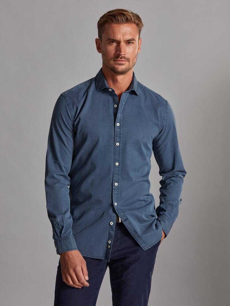 Indigo washed gabardine slim fit shirt