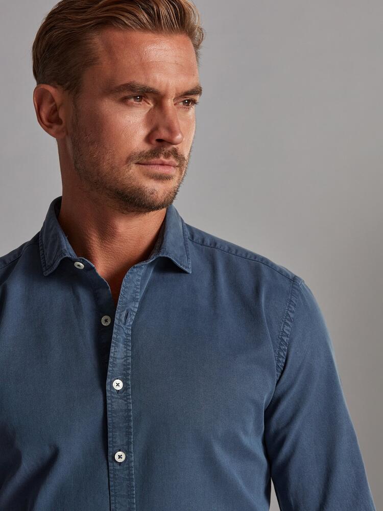 Indigo washed gabardine slim fit shirt