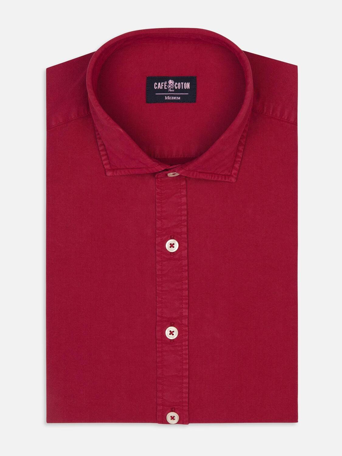 Chemise cintr&eacute;e en gabardine lav&eacute;e rouge
