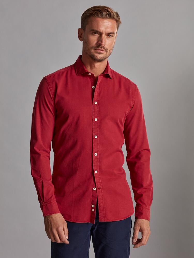 Red washed gabardine slim fit shirt