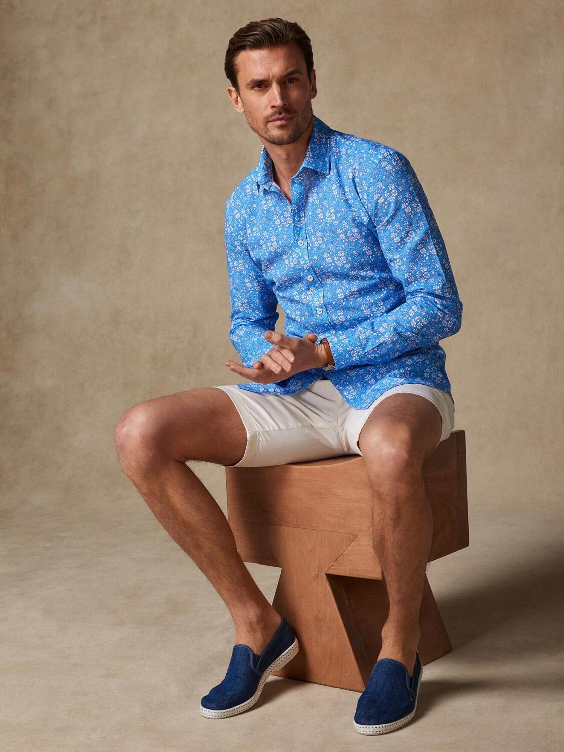 Glen linen slim fit shirt in floral print