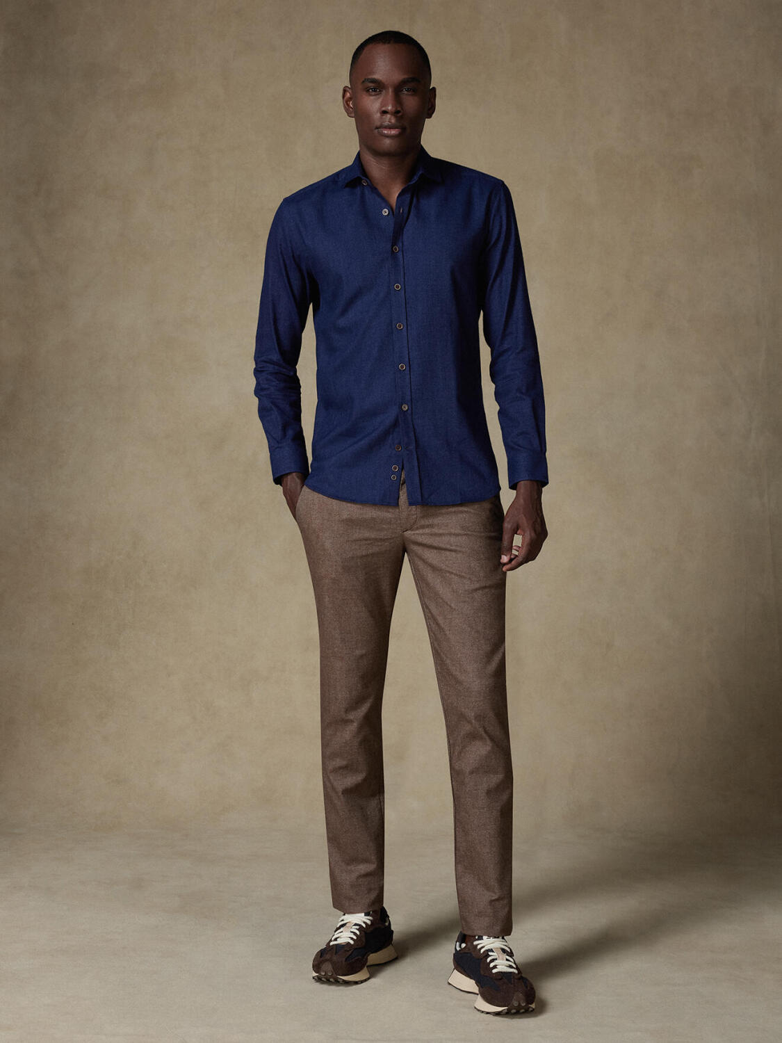 Camicia slim fit di flanella casual blu scuro