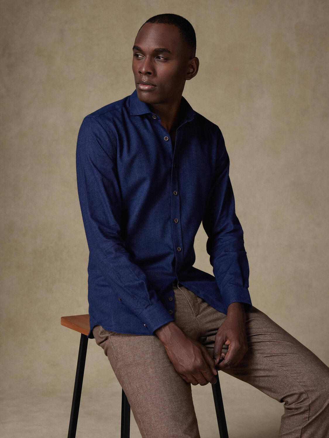 Camicia slim fit di flanella casual blu scuro