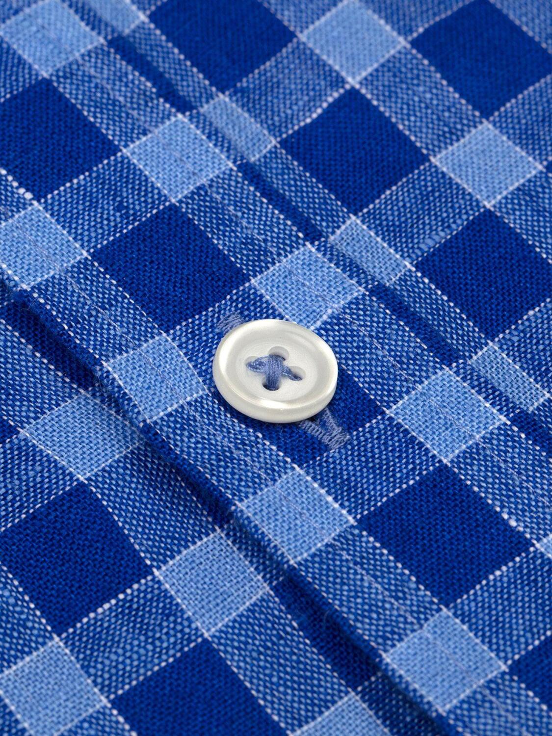 Chemise cintrée Jack en lin à carreaux bleus
