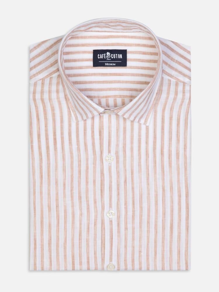 Sand striped linen slim fit shirt