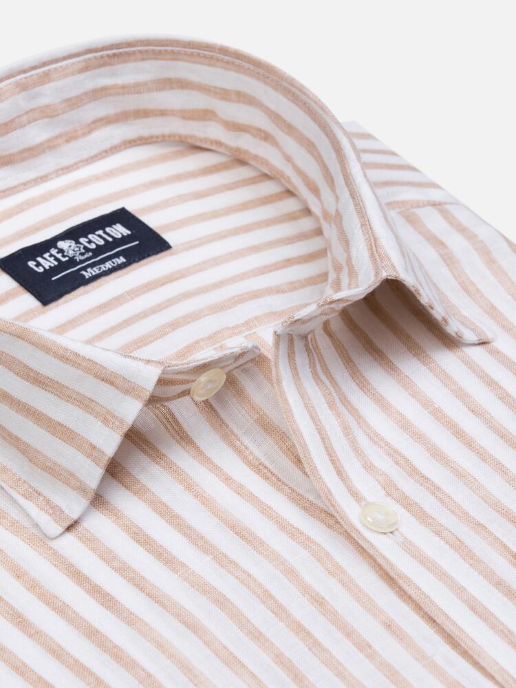 Sand striped linen slim fit shirt